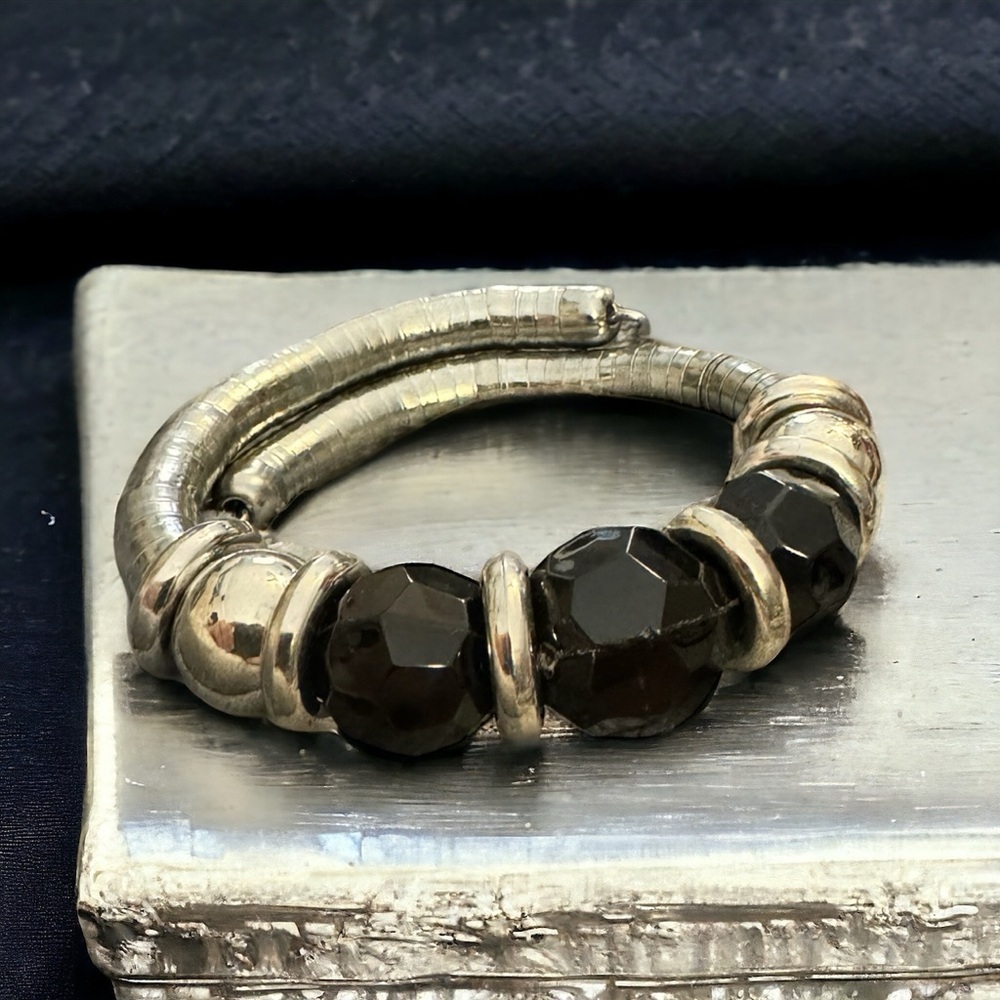 Boho Chic Bendable Flexible Modernist Silver Metal and Bead Bracelet, Never Worn